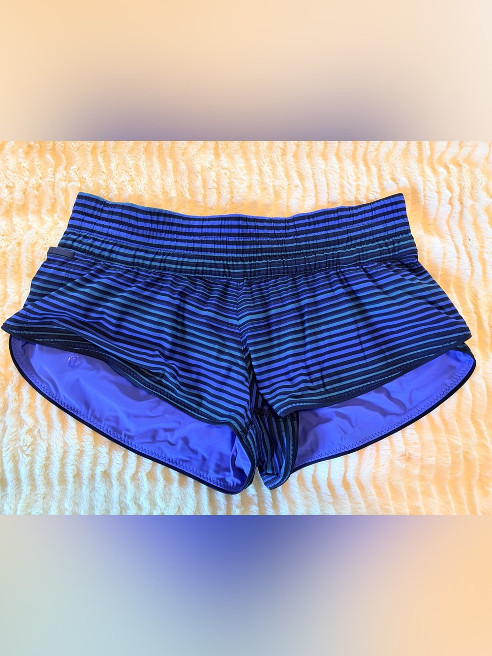 lululemon athletica Blue and Black Striped Athletic Shorts